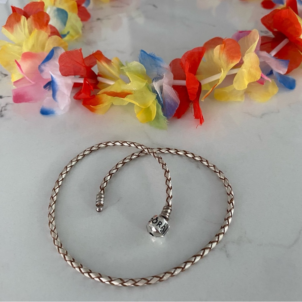 Authentic Pandora Double Champagne Leather Bracelet with Sterling Silver Clasp